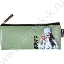 Пенал-плоский на молнии 21,5*9*1см "Urban Style" /матовая антивандал. иск.кожа, аппликация NEW | Фото 1
