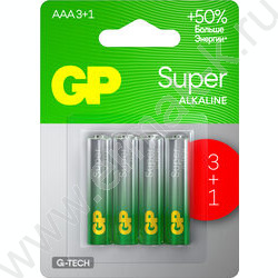 Батарейка GP Super G-Tech AAA (LR03) 24A алкалиновая, BC4 /блистер 4шт/ | Фото 1