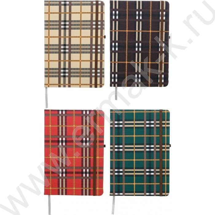 Ежедневник н/дат 21*14,5 80л Шотландка на резинке, блок клетка с ляссе | Фото 1