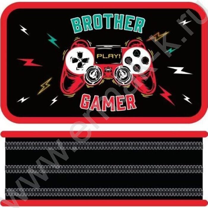 Пенал б/наполн. 3молнии 190*105мм "Brother gamer" /большой, металлизир. картон | Фото 1