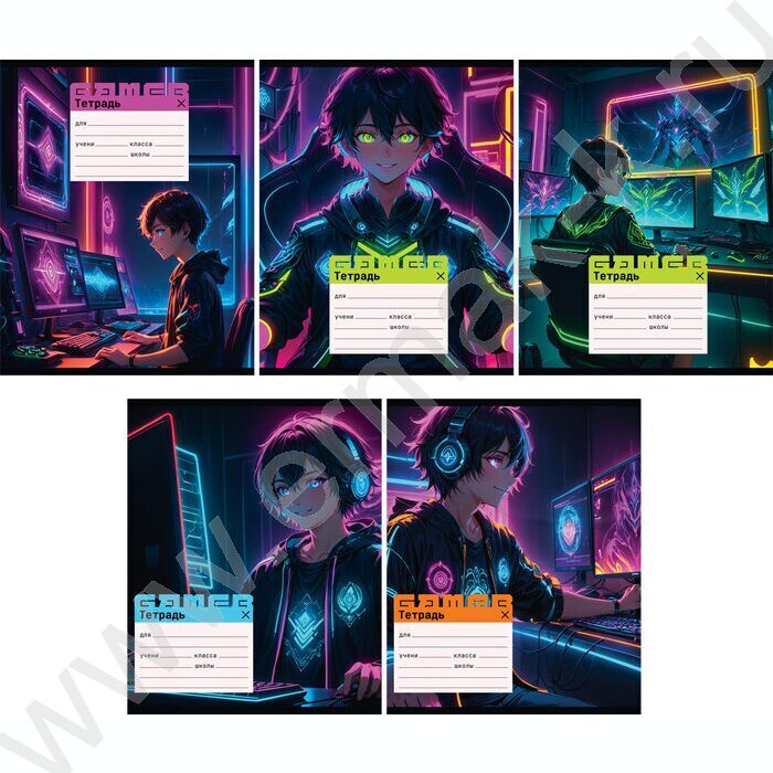 Тетрадь  12л клетка "Gamer" /выб.лак/ ассорти | Фото 1