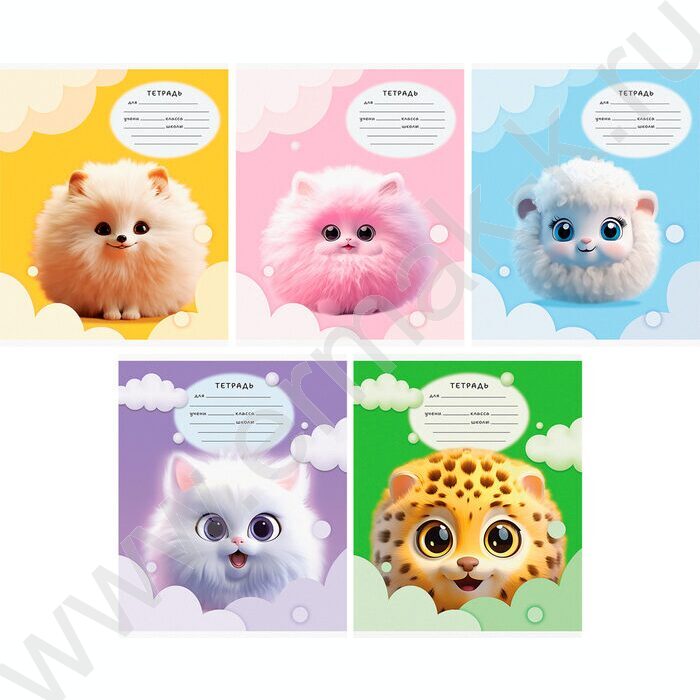 Тетрадь  12л клетка "Пушистики" ассорти | Фото 1
