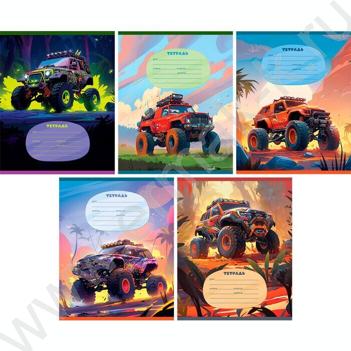 Тетрадь  12л клетка крупная "Оff-road" /выб.лак/ ассорти | Фото 1