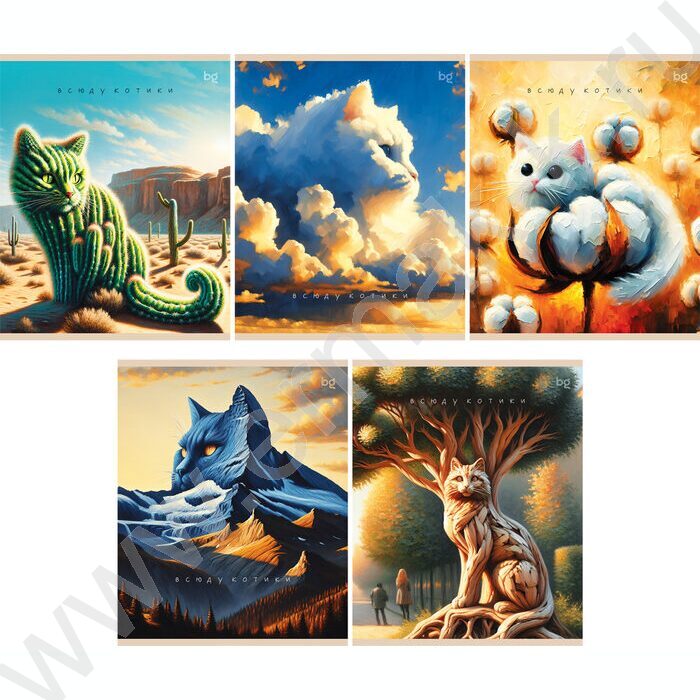 Тетрадь  48л клетка "Котики" ассорти, эконом | Фото 1