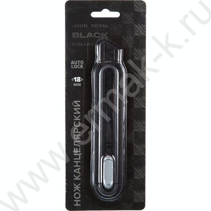 Нож канцелярский  18мм "TOTAL BLACK", 15,4 см, метал. направляющее, черный корпус с серыми элем. | Фото 2