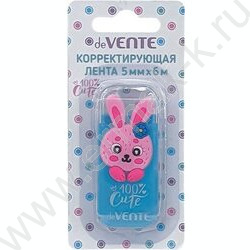 Корректирующая лента 5мм* 6м "100% Cute. Rabbit", корпус - голубой, фронт. апплик, карт. блистер NEW | Фото 1