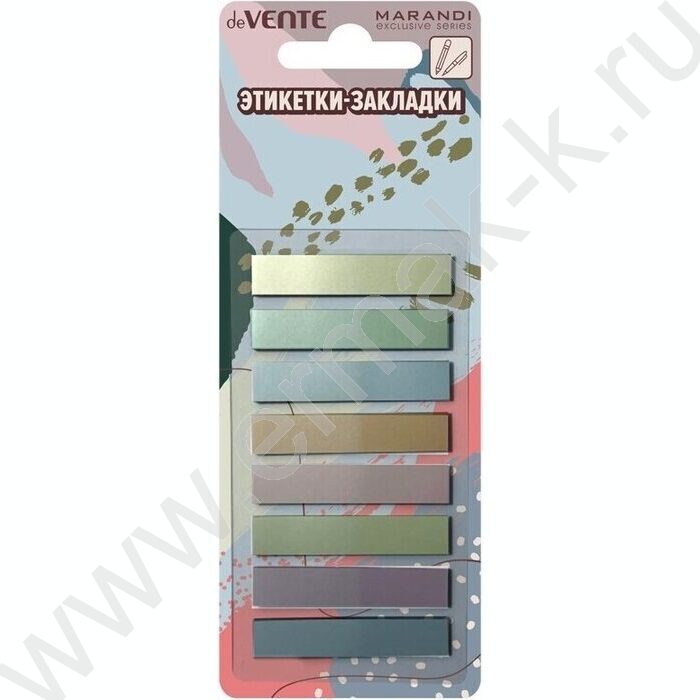 Набор самокл. этикеток-закладок  9*45мм /20л*8 металлизиров. цвета "Marandi" /пласт. блистер | Фото 1