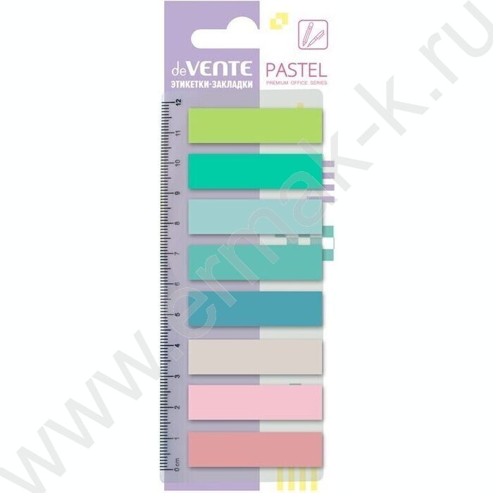 Набор самокл. этикеток-закладок 12*44мм /20л*8цв пастель, "Pastel"  пластик полупр. кор.блистер | Фото 1
