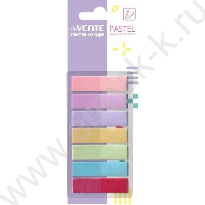Набор самокл. этикеток-закладок 12*45мм /20л*7цв, "Pastel"  пластик полупр., кор.блистер | Фото 1