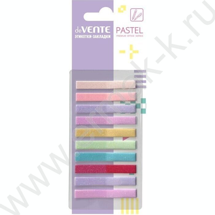 Набор самокл. этикеток-закладок  6*45мм /20л*10, 8цв, "Pastel"  пластик полупр., кор.блистер | Фото 1