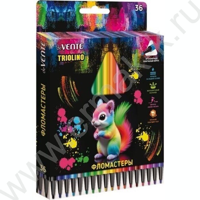 Фломастеры  36цв Triolino трехгранные, вентилируемый колпачок, к/кор с подвесом | Фото 1