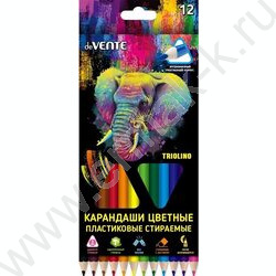 Карандаши пластиковые 12цв Triolino. Erase с ластиком /трёхгранные /2М, d грифеля-3мм /кар.кор NEW | Фото 1