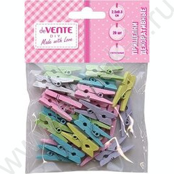 Прищепки декоративные "DIY Natural Wood" 2,5*0,3см  20шт пастельные цвета ассорти, дерево /блист | Фото 1