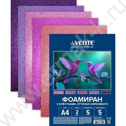 Фоамиран цветной с блёстками А4  5л/5цв 2мм "Оттенки сиреневого", пл.пакет с европодвесом | Фото 1