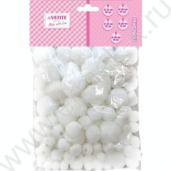 Помпоны "DIY" 100шт ассорти размеров, цвет белый, европодвес NEW | Фото 1