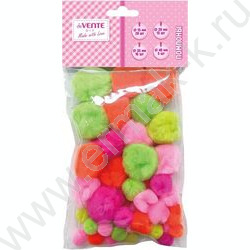 Помпоны "DIY"  50шт ассорти размеров, неоновые цвета ассорти, европодвес | Фото 1