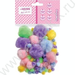 Помпоны "DIY"  60шт ассорти размеров, пастельные цвета ассорти, европодвес NEW | Фото 1