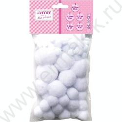 Помпоны "DIY"  80шт ассорти размеров, цвета - белый, европодвес | Фото 1