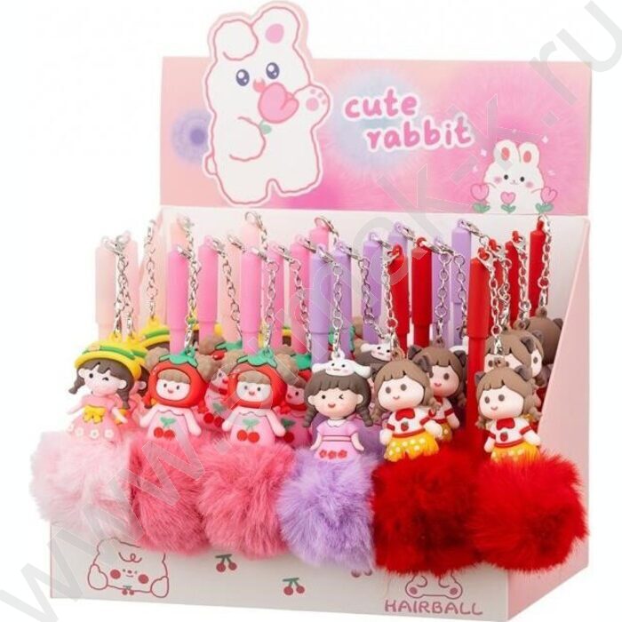 Ручка шар синяя Девочка пушистик/цв.пластиковый корпус /ассорти/, колпачок со съёмным брелоком 9 | Фото 3