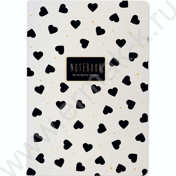 Тетрадь  40л клетка "BLACK&WHITE. Сердечки" 70 г/м2 бежевая бумага | Фото 1