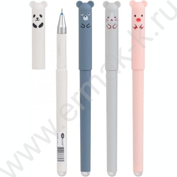 Ручка гелевая со стираемыми чернилами синяя 0,5мм Животные/цветной корпус под soft /ассорти/, фи | Фото 1