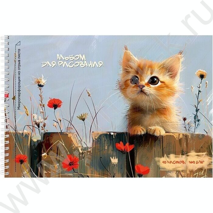 Альбом д/рисования-спираль 40л "Очаровательный рыжий котёнок" /микроперфорация/ | Фото 1
