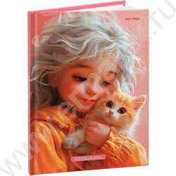 Дневничок д/девочек А5 64л "Девочка и рыжий кот" тв.обл./блёстки/ | Фото 1