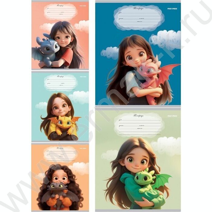 Тетрадь  12л линейка косая "Маленькие драконы" 5видов | Фото 1