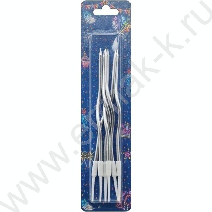 Свечи д/торта коктейльные Серебро с держателями 12,5см 6 шт/уп | Фото 1