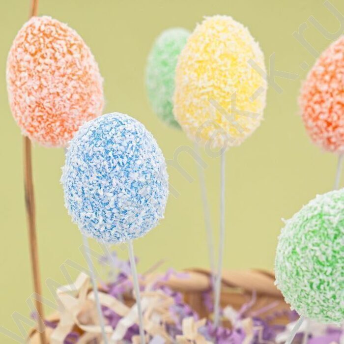 Яйца пасхальные на палочке, 2*3см, разноцветные в обсыпке 12шт/уп | Фото 1