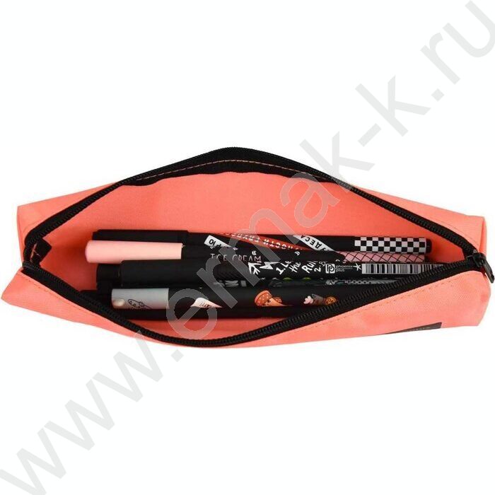 Пенал школьный полиэстер молния "Розовый с чёрным" шелкография | Фото 5