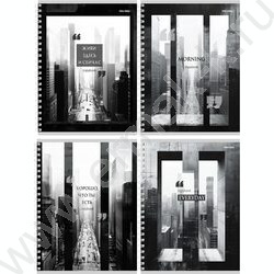 Тетрадь  80л клетка/спираль/двойная обложка "Чёрно-белый мегаполис" | Фото 1