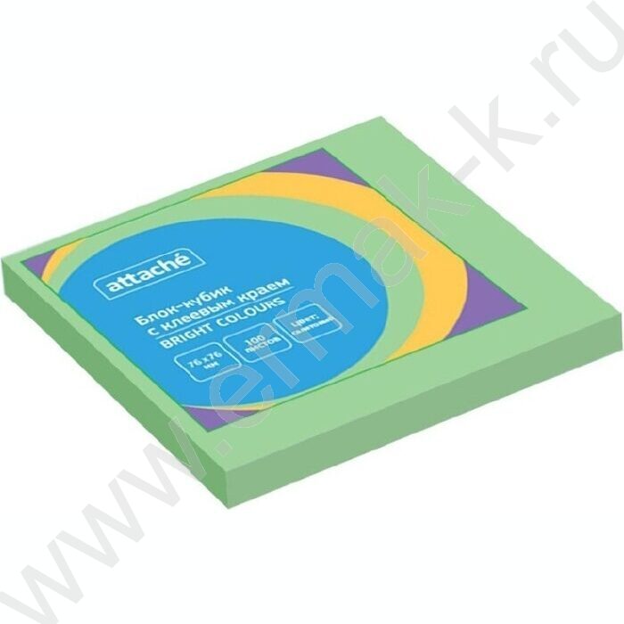Бумага д/записей  76*76мм /100л, 60г/м², салатовая с липким краем "Bright colours" | Фото 1