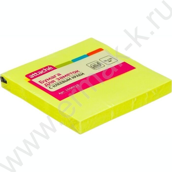Бумага д/записей  76*76мм /100л, 70г/м²,неон,  желтая с липким краем "Bright colours" | Фото 1