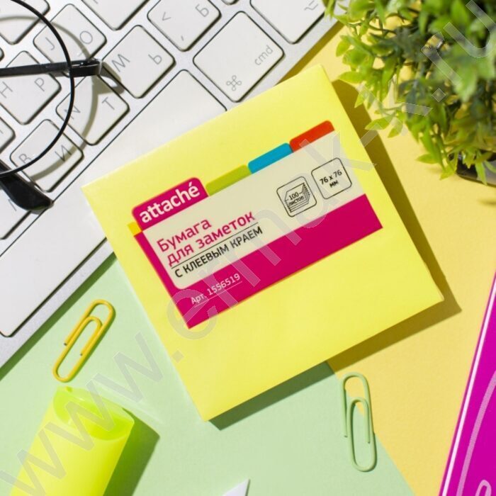 Бумага д/записей  76*76мм /100л, 70г/м²,неон,  желтая с липким краем "Bright colours" | Фото 5