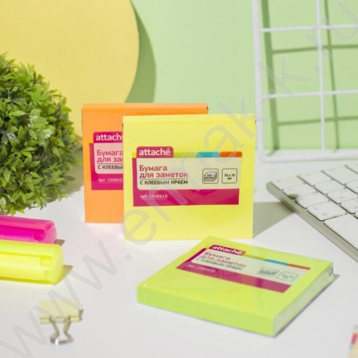 Бумага д/записей  76*76мм /100л, 70г/м²,неон,  желтая с липким краем "Bright colours" | Фото 7