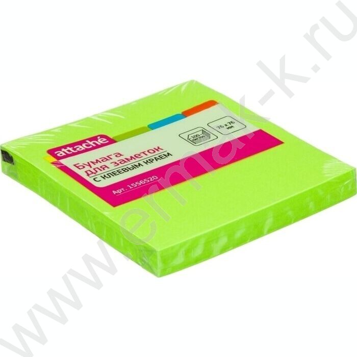 Бумага д/записей  76*76мм /100л, 70г/м²,неон,  зеленая с липким краем "Bright colours" | Фото 1
