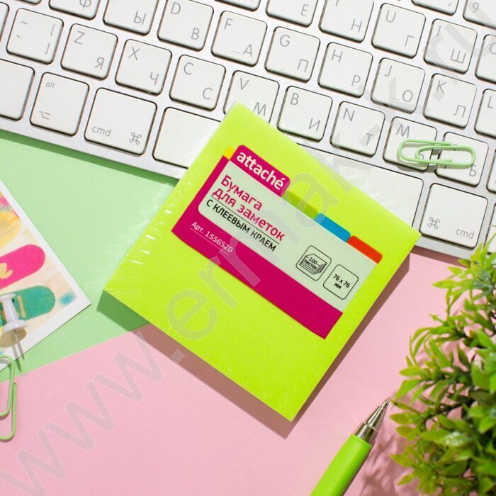 Бумага д/записей  76*76мм /100л, 70г/м²,неон,  зеленая с липким краем "Bright colours" | Фото 6