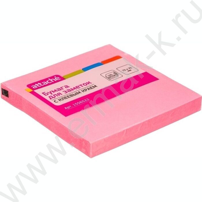 Бумага д/записей  76*76мм /100л, 70г/м²,неон,  розовая с липким краем "Bright colours" | Фото 1