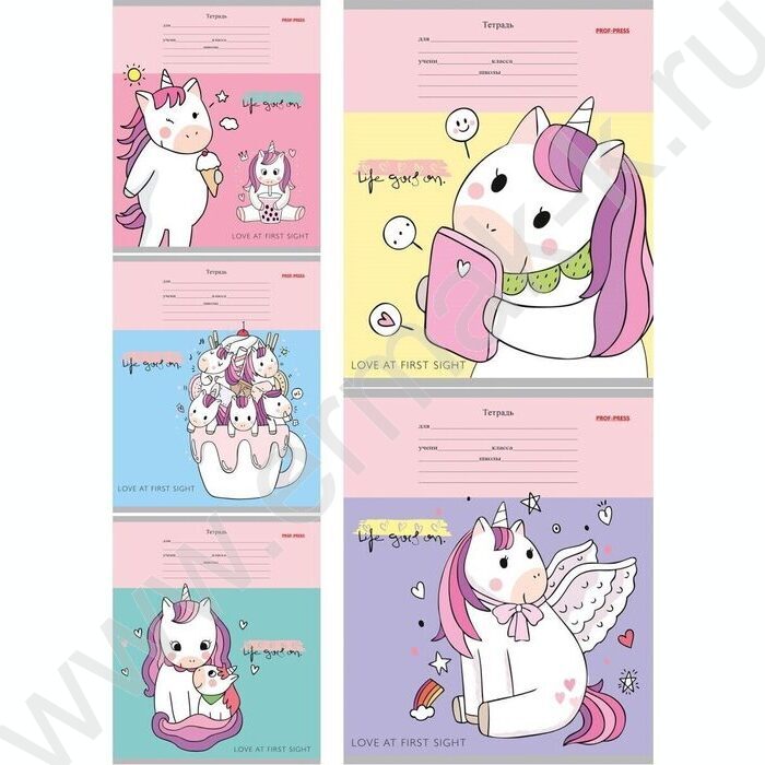 Тетрадь  12л линейка косая дополнительная "Веселые единороги" 5видов | Фото 1