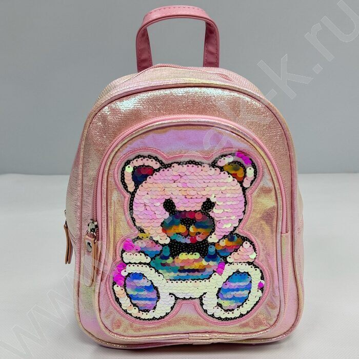 Рюкзак 24*21*10см. "Медвежонок" пайетки /розовый | Фото 1