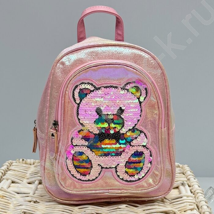 Рюкзак 24*21*10см. "Медвежонок" пайетки /розовый | Фото 4