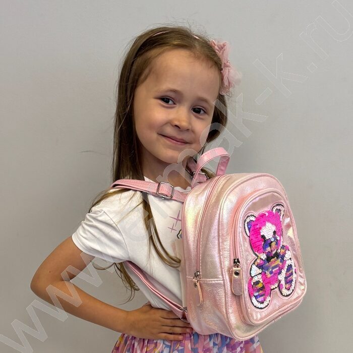 Рюкзак 24*21*10см. "Медвежонок" пайетки /розовый | Фото 6