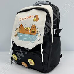 Рюкзак 44*31*14см. "Капибара" /черный + 3 значка | Фото 1