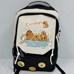 Рюкзак 44*31*14см. "Капибара" /черный + 3 значка | Фото 2