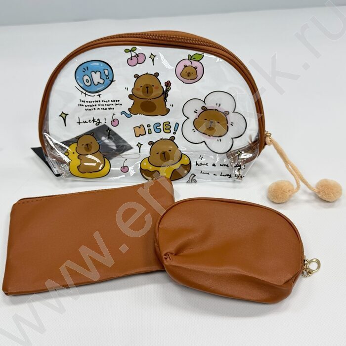 Набор кошельков 3шт. "Капибары" 25*16*6см., 18*12см, 14*10*4см. PVC | Фото 1