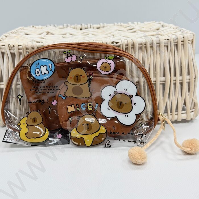 Набор кошельков 3шт. "Капибары" 25*16*6см., 18*12см, 14*10*4см. PVC | Фото 2