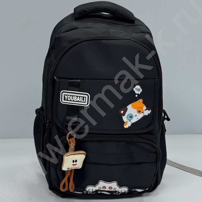 Ранец  с котенком  46*31*14см.  /черный, полиэстр | Фото 1