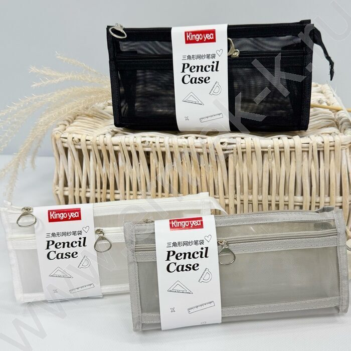 Пенал-косметичка /сетка, прозрачный /22*10*5см. /ассорти,  полиэстер | Фото 1