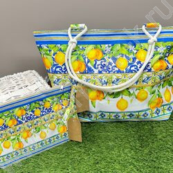 Сумка пляжная шопер 57*37см. "Лимоны на ветке" /ручки - веревка + косметичка 29*21см. NEW | Фото 4